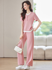 2025年夏季新款休闲针织大码女装两件套现货，女装大码女装，乐吉娜