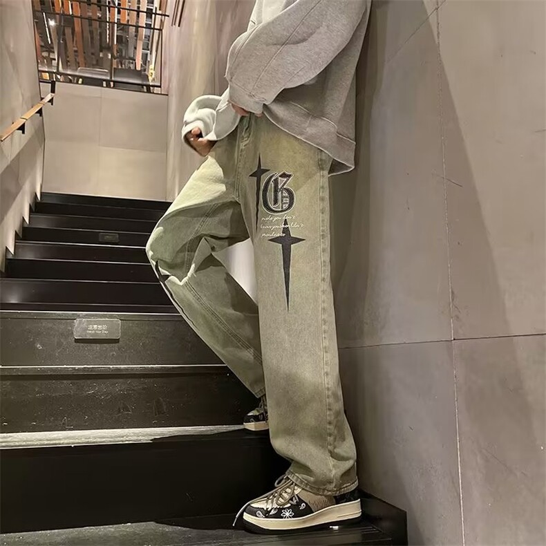 oversize裤子美式复古牛仔裤男设计感小众潮牌新款阔腿N3450-P47,男装牛仔裤,星座1008