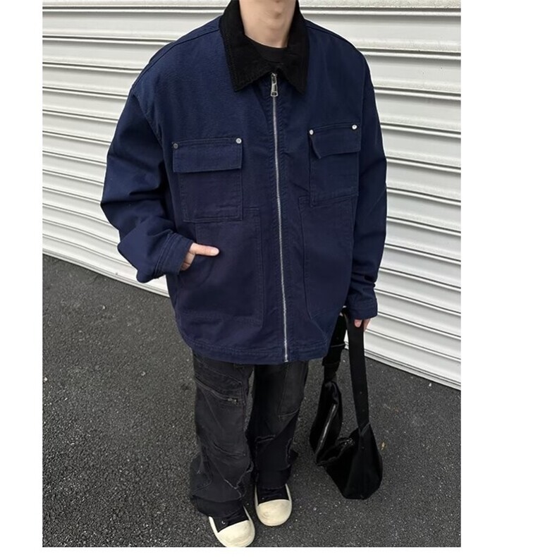 春秋宽松型青少年藏蓝色底特律工装夹克男秋冬潮长袖3569/P100,男装夹克,星座506
