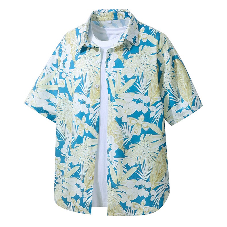 精品大码花男短袖夏季痞宽松上衣服外套翻领衬衫A012/C882C880P35,男装休闲套装,电商A012