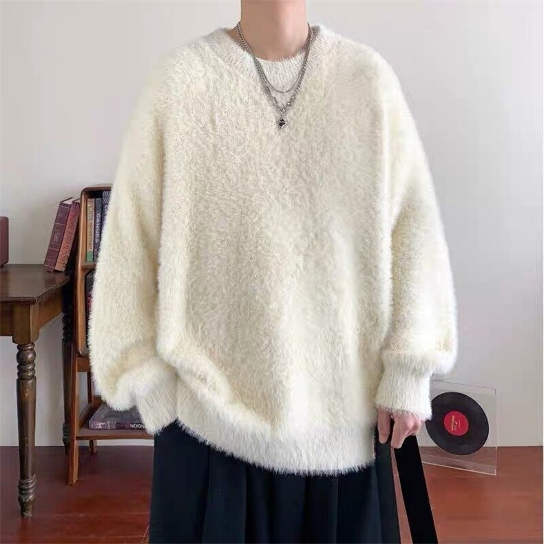 M08-P55毛衣男女加厚圆领纯色针织衫软糯慵懒风美式宽松套头,男装针织衫/毛衣,电商B323A