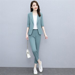 西装套装女2023夏季新款中袖薄款时尚休闲小个子职业西服两件套潮图片