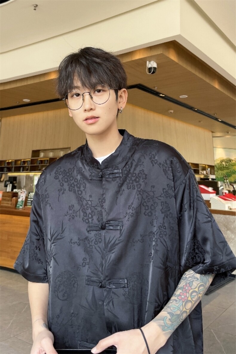 新中式风盘扣短袖衬衫男夏季日系休闲衬衣812-CY518-P48,男装T恤,星座812