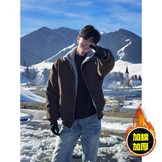 现货高品质美式高街重磅座山雕毛毛立领pu麂皮棉衣男女加厚外套冬，男装棉衣，电商A486