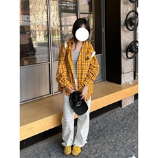 2024美式复古多巴胺黄色格子衬衫男女高街衬衣开衫长袖外套上衣，男装衬衫，星座506A