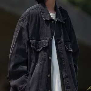 潮牌美式做旧水洗拼接牛仔外套男女复古宽松百搭夹克W016-P59网图图片