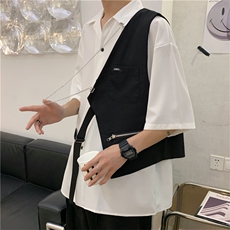 短袖衬衫配马甲高级感男装设计感假两件拼接衬衣外套W3057-P46，男装衬衫，星座512-2