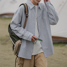 2025春秋新款条纹衬衫休闲宽松长袖男士上衣DX806P45控78，男装衬衫，电商B413-1