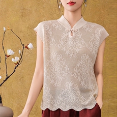 2025年夏季一个扣旗袍领时尚百搭背心，女装T恤，森墨