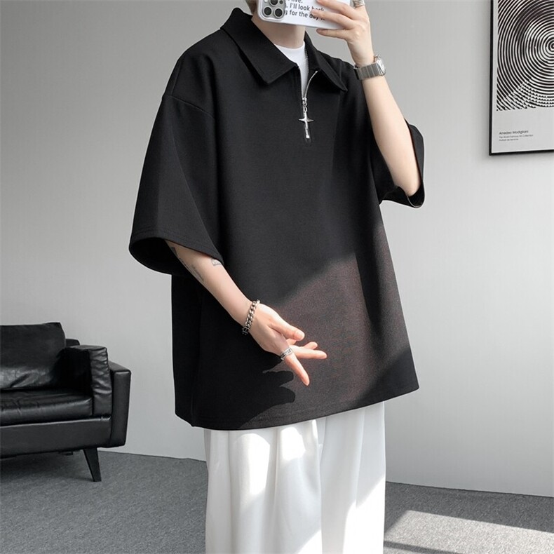8XL-M半拉链短袖t恤特大码美式高街polo体恤衫翻领半袖DX1215/P35,男装T恤,电商B238