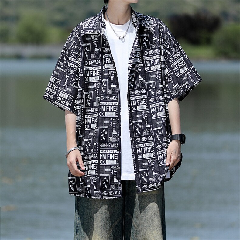 8XL-M花衬衫男短袖夏季薄款冰丝半袖宽松大码休闲外套DC28008P38图片