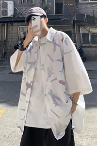 港风宽松男士满意飞机冰丝衬衫宽松短袖衬衫 A071-C30-P38图片