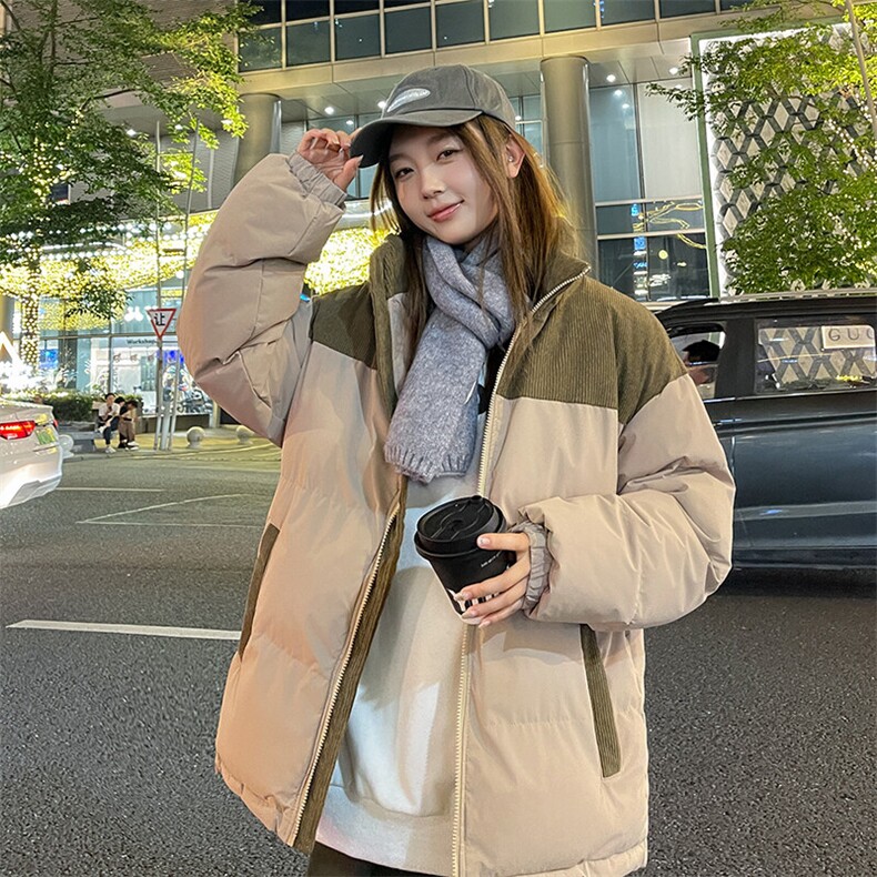 抖音得物宽松情侣立领拼色面包服百搭棉服AB-MY2279-P60,男装棉衣,星座717