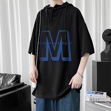 LD54260-P45连帽短袖t恤男大码胖子带帽五分袖中袖，男装T恤，电商A040