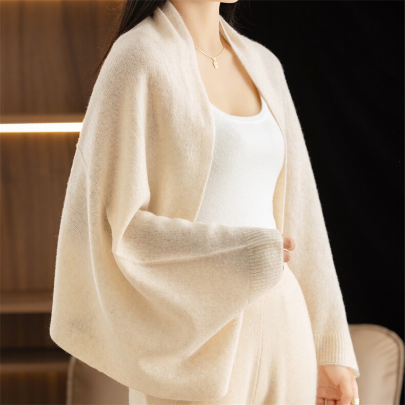 秋冬新款羊毛围巾披肩两用女宽松针织斗篷纯色开衫外套，女装针织衫/毛衣，唯若美羊绒