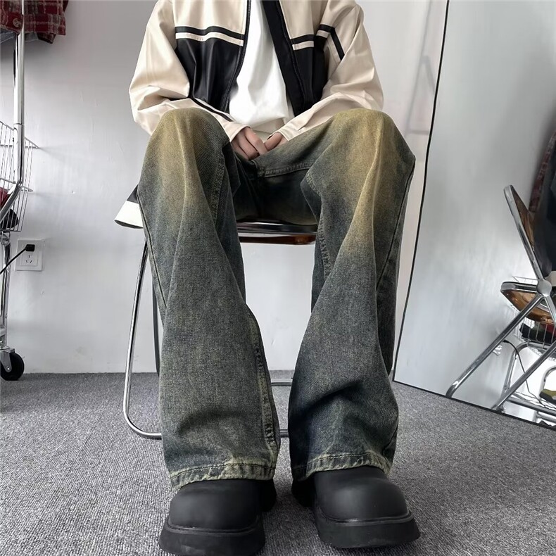 欧美高街vibe裤子直筒微喇cleanfit牛仔裤男女美式街头长裤X552,男装牛仔裤,星座601-2