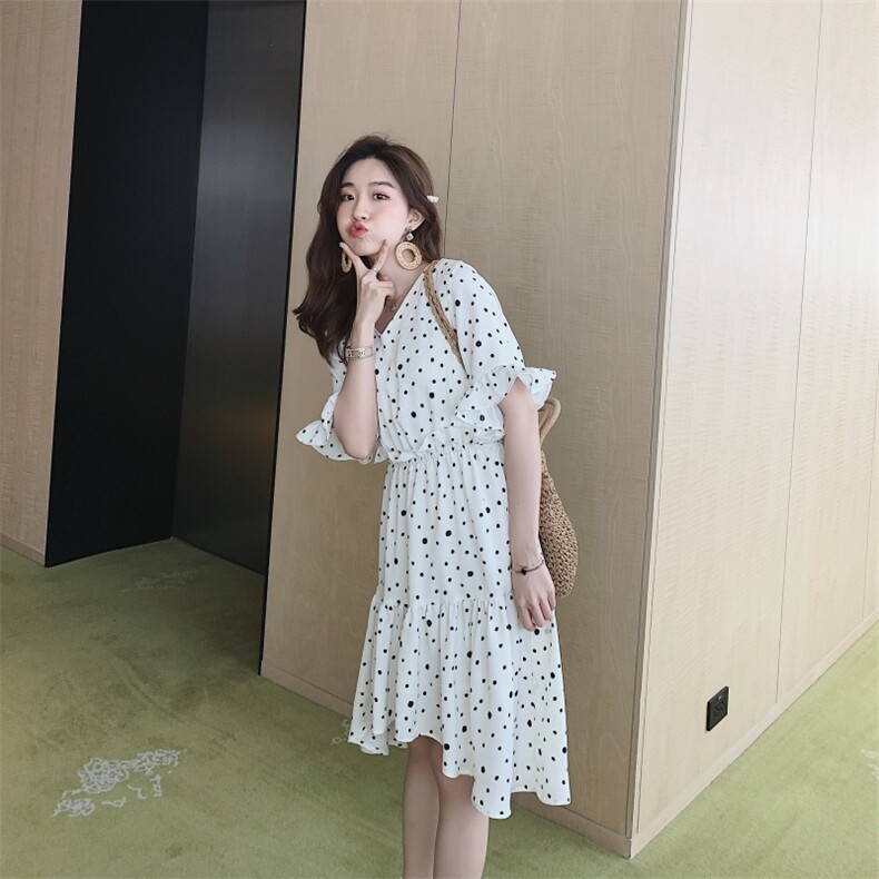 大货夏季新款荷叶边波点连衣裙面料好F1510-Q03,女装连衣裙,浙宝168