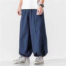 夏大码风棉麻亚麻哈伦休闲裤日系工装直筒裤阔腿裤潮K95/P75,男装工装外套,电商A221A