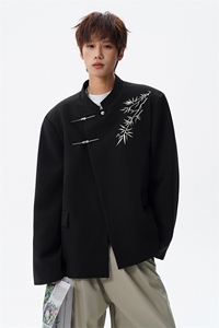 新中式刺绣西服外套大码风立领金属扣垫肩夹克中山装LX001特P85图片