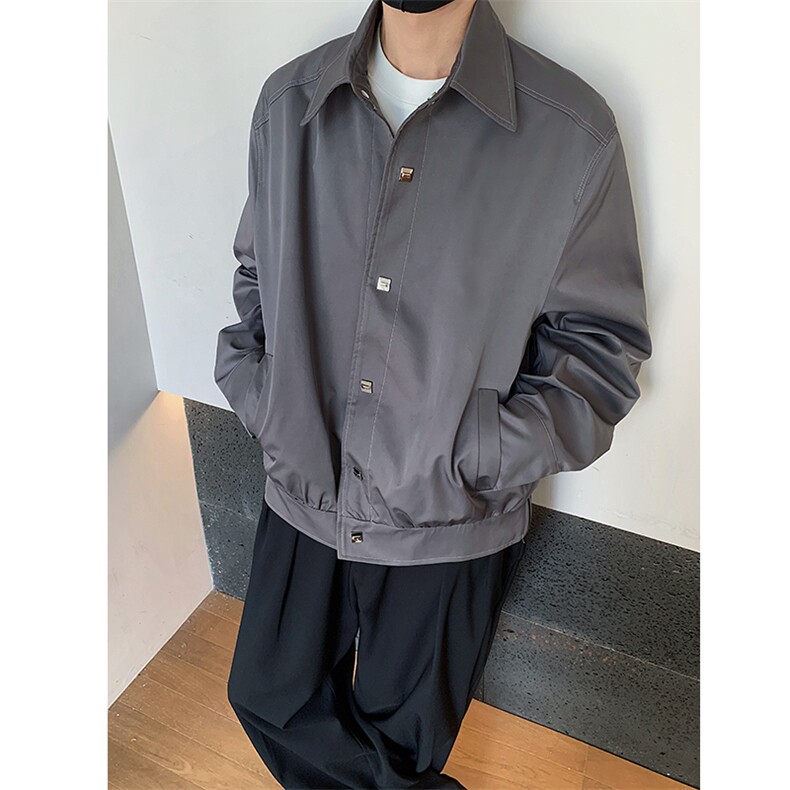 高级感丝绸缎短款宽松翻领夹克百搭棒球服外套B289-JK2024-P100,男装夹克,电商B289-1