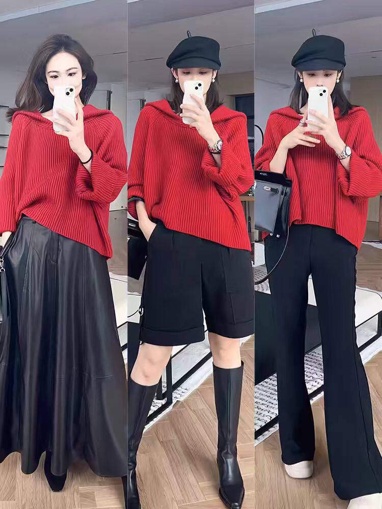 时尚百搭女士纯色海军领羊毛衫保暖柔软简约大气显瘦修身，女装羊毛衫，千御纺羊绒