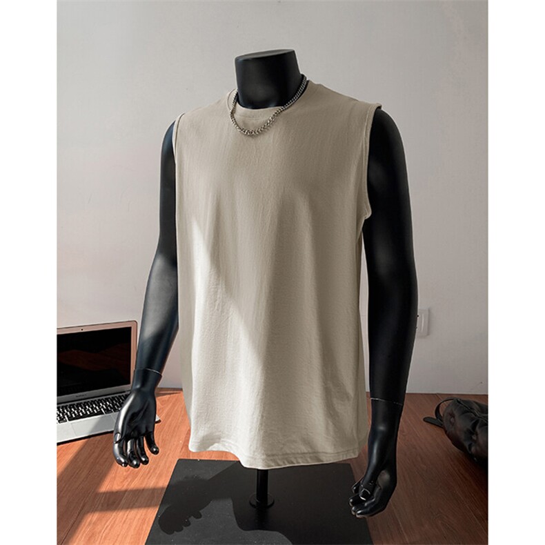 升级版冰感爽滑纯棉240克抖音得物二开宽松纯色坎肩无袖T恤背心,男装T恤,电商A486-1