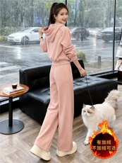 时尚休闲运动套装女秋冬新款宽松显瘦连帽开衫卫衣阔腿长裤两件套，女装套装/套裙，江南