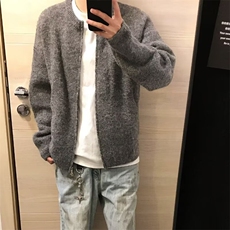美式复古灰色开衫毛衣外套男高级感慵懒风针织衫cleanfit短款夹克，男装针织衫/毛衣，星座813-2