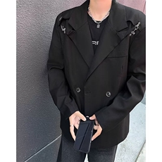 花衬衫高级飞机金属扣垫肩白色西装男痞帅设计感小众西服~XF4，男装西服，星座601-2