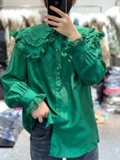 2022新款潮双层娃娃领设计感法式花边领衬衫喇叭袖，女装衬衫，L·H·X