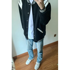 棒球服外套男秋季新款美式复古潮牌百搭痞帅宽松休闲毛呢拼皮夹克，男装夹克，星座601-2