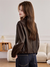 【春季女装新款】2026大量现货春季时尚百搭短款立领皮衣外套，女装皮衣，缘衣格