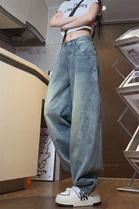 特批P43无差价秋季抖音解构拼接大码水洗弯刀牛仔裤男女N9058图片