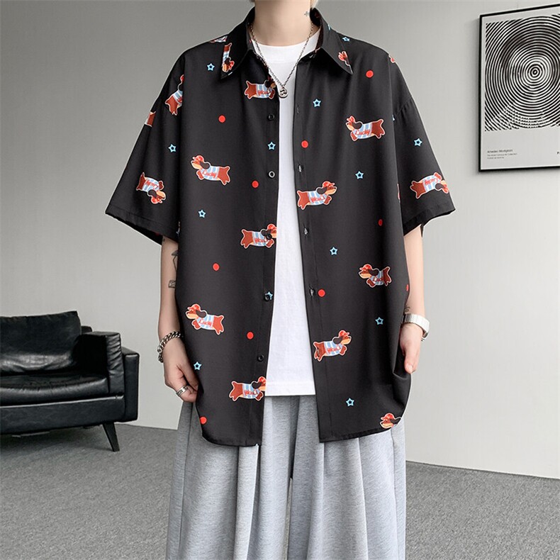 8XL-M腊肠狗花衬衫男短袖夏季冰丝薄款花衬衣寸衫外套DC28003P38图片