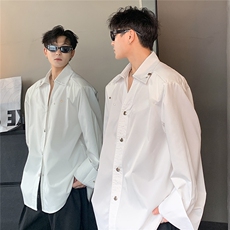 手工铆钉设计解构长袖衬衫男白色上衣秋季新款外套男CS92-P63，男装衬衫，电商C307