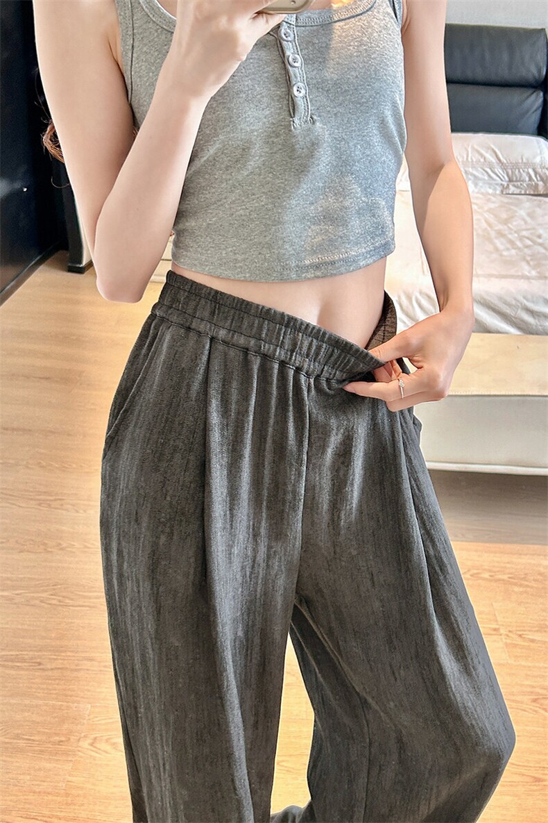 8XL-M冰丝棉麻阔腿裤男防晒凉凉裤垂感直筒休闲扎染山本裤K9138,男装休闲裤,电商D206-1