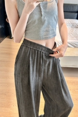 8XL-M冰丝棉麻阔腿裤男防晒凉凉裤垂感直筒休闲扎染山本裤K9138，男装休闲裤，电商D206-1
