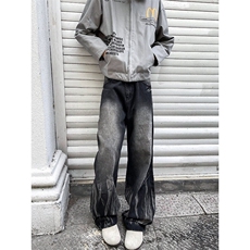 美式复古扎染牛仔裤男渐变高街vibe风微喇阔腿休闲裤子L83122-p45，男装牛仔裤，星座1008