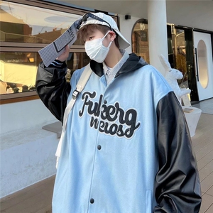 棒球服夹克男士拼接棉服秋冬季2023新款休闲男装美式复古高街外套图片