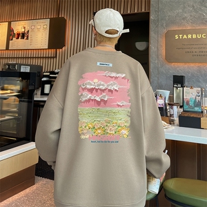 已注册港风抖音直播得物高品质重磅菠萝格圆领宽松男卫衣W2056P40图片