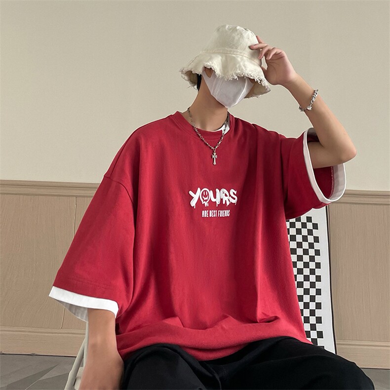 B225-T9358-P40-X55-全棉-撞色-印花重磅假两件纯棉夏季休闲体恤,男装T恤,电商B225