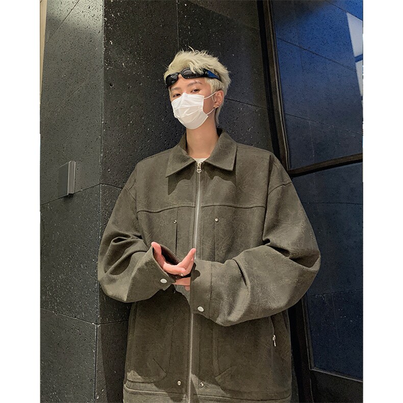 潮牌美式铆钉夹克秋款仿麂皮工装美拉德夹克外套504-W29-P75,男装夹克,星座504