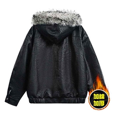 现货冬季美式潮牌痞帅PU皮机车服棉衣毛毛绒狼王座山雕皮棉服，男装棉衣，电商A486-1