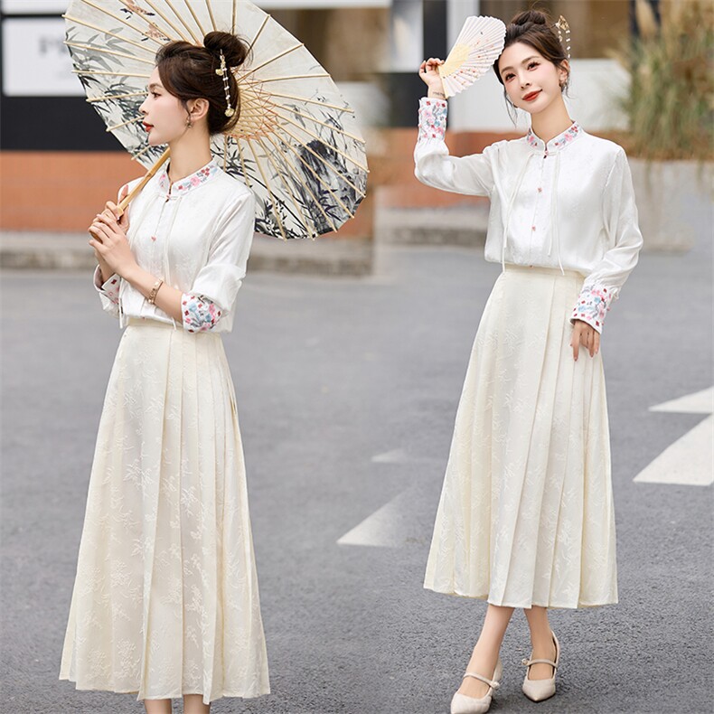 2024潮妈产后哺衣套装春新中式国潮风母乳拉链喂奶上衣马面裙套装，女装套装/套裙，丽美静依