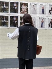 后背纽扣马甲，女装马甲，GREENO