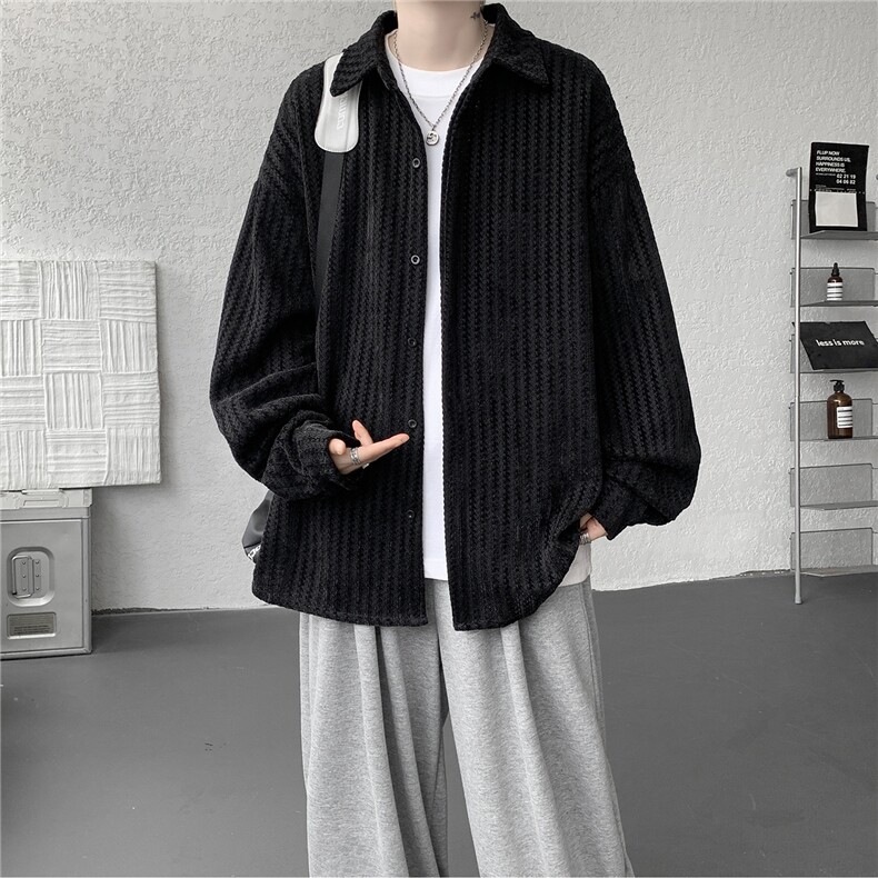 8XL-M鱼骨纹小香风衬衫男生春秋衬衣宽松慵懒垂感外套CS29009P45,男装衬衫,电商B312