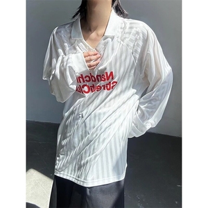 【有货】DTK21-批40美式街头字母条纹薄款速干V领防晒短袖T恤衫男图片