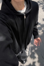 新款高克重420g华棉绑带设计连帽宽松卫衣外套男W5405-特P55控99，男装卫衣，电商A001-1
