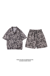 2024 夏季新款 港风白底大码冰丝衬衫短裤套装M-5X HQ23569-P60图片