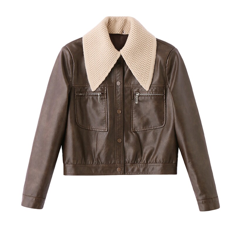 【现货】春装新品皮衣外套女时髦显瘦皮夹克2510-1C115-P120-K198,女装皮衣,吾爱衣